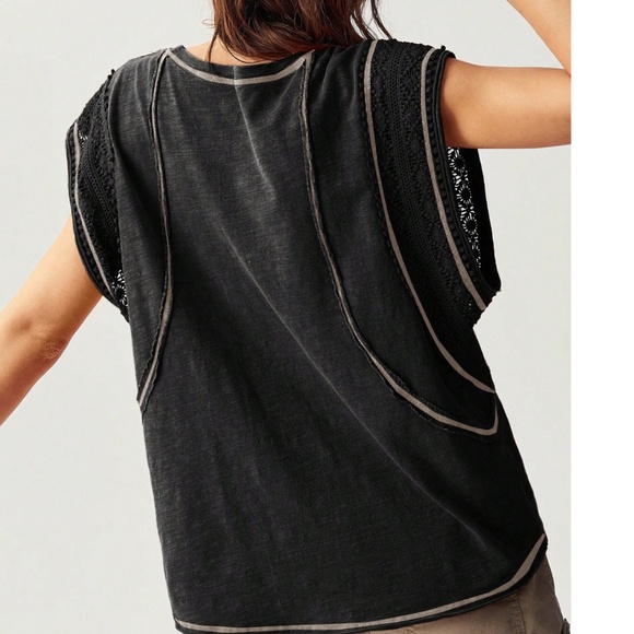 Boho Batwing Lace Sleeve Reverse Stitch Top - Picture 7 of 8